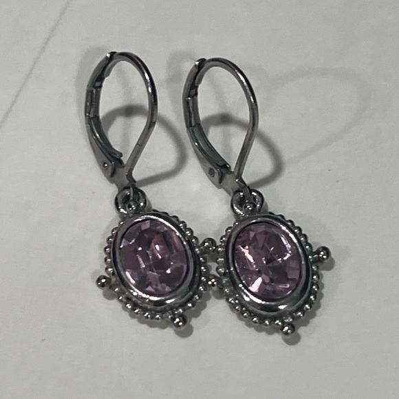 Vintage Cookie Lee Silver-Tone & Pink Crystal French Wire Earrings - Picture 4 of 9